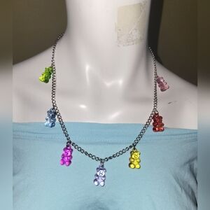 Silver Tone Y2K Acrylic Gummy Bear Necklace